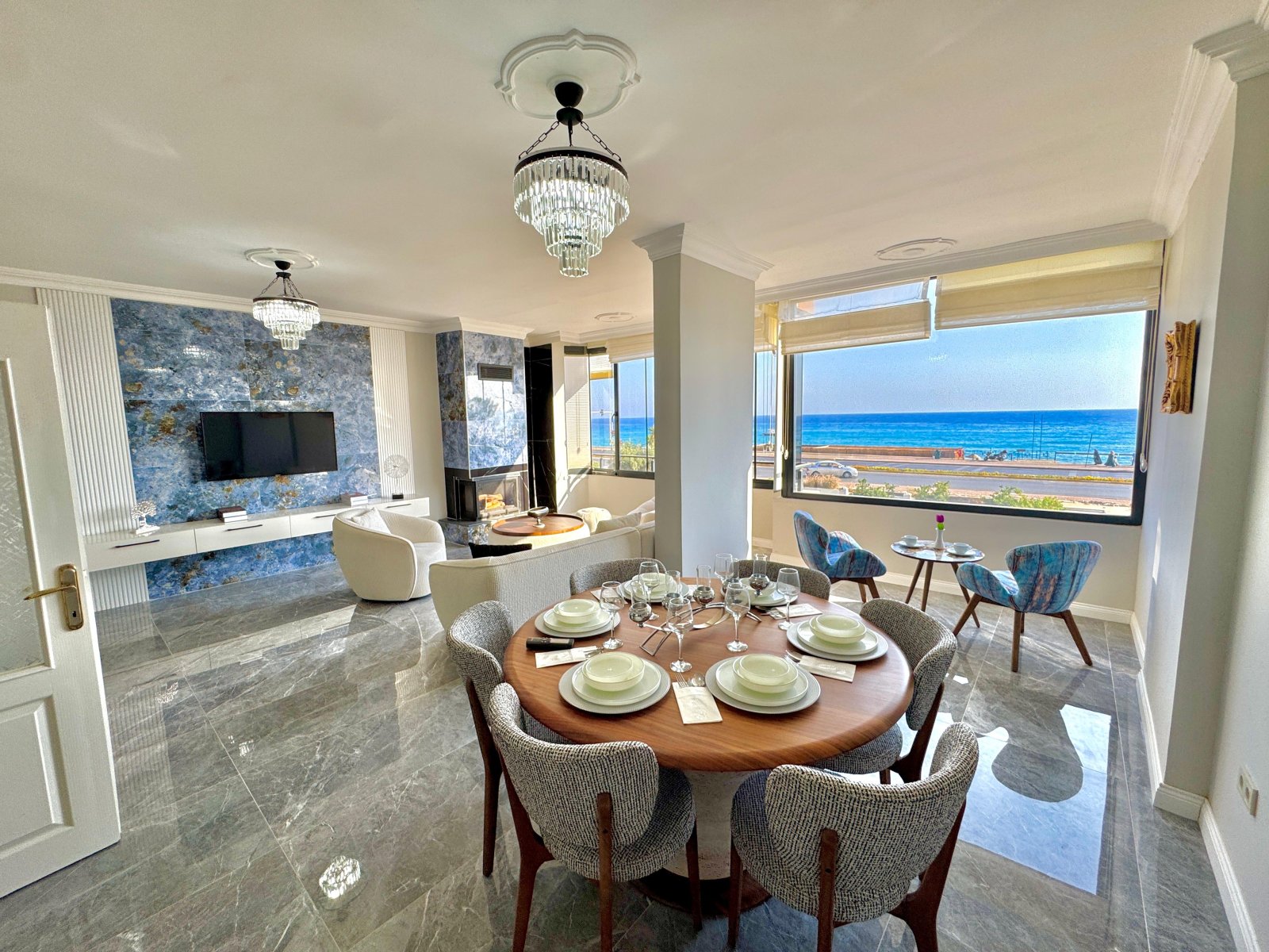 Sea Front 3+1 Apartment for Sale in Tosmur Alanya | Full Sea & Castle View